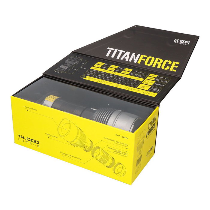 Titanforce Linterna LED Táctica Recargable 14000 Lúmenes 6500K 150W USB-C IP44 con Cordón - Modos Turbo/Alto/Medio/Bajo + Flash