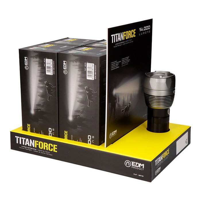 Titanforce Linterna LED Táctica Recargable 14000 Lúmenes 6500K 150W USB-C IP44 con Cordón - Modos Turbo/Alto/Medio/Bajo + Flash