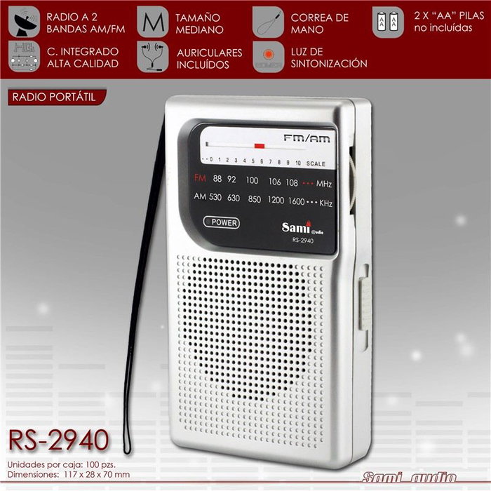 SAMI Radio Sami 2 bandas mediana vertical con auriculares color plata