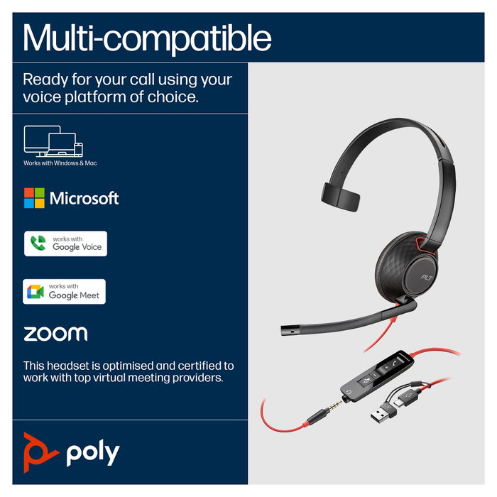 HP Poly Blackwire 5210 Monaural USB-C/A y 3,5 mm Negro (Bulk)意识 HP Poly Blackwire 5210 Monaural USB-C/A y 3,5 mm Negro (Bulk)意识