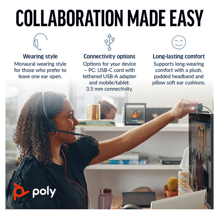 HP Blackwire C5210 Mono Auricular con Micrófono USB-C/A y 3.5 mm para Oficina/Centro de Llamadas Negro HP Blackwire C5210 Mono Auricular con Micrófono USB-C/A y 3.5 mm para Oficina/Centro de Llamadas Negro