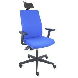 Silla de oficina I-Line con mecanismo Contacto permanente de doble maneta tapizada con Tela color Azul. Equipada con Base poliamida negra, Brazos 1D, Cabecero Fijo y Ruedas autofrenantes