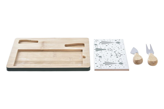 DKD Home Decor Set de Tabla para Aperitivo de Bambú y Gres Verde, Blanco y Natural DKD Home Decor Set de Tabla para Aperitivo de Bambú y Gres Verde, Blanco y Natural