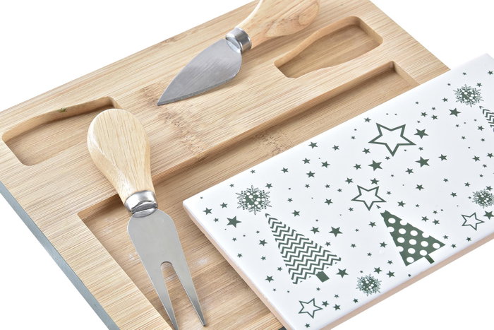 DKD Home Decor Set de Tabla para Aperitivo de Bambú y Gres Verde, Blanco y Natural DKD Home Decor Set de Tabla para Aperitivo de Bambú y Gres Verde, Blanco y Natural