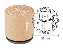 Woodies Sello de madera y caucho gato leyendo 33x30mm