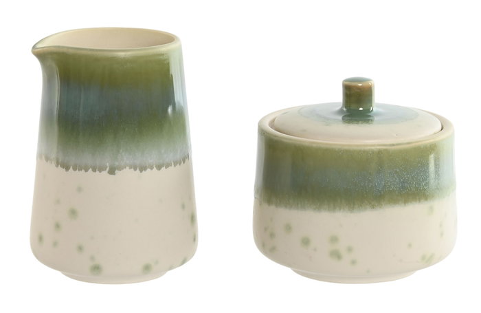DKD Home Decor Set de 2 Azucareros Jade 24 de Porcelana en Verde y Blanco DKD Home Decor Set de 2 Azucareros Jade 24 de Porcelana en Verde y Blanco