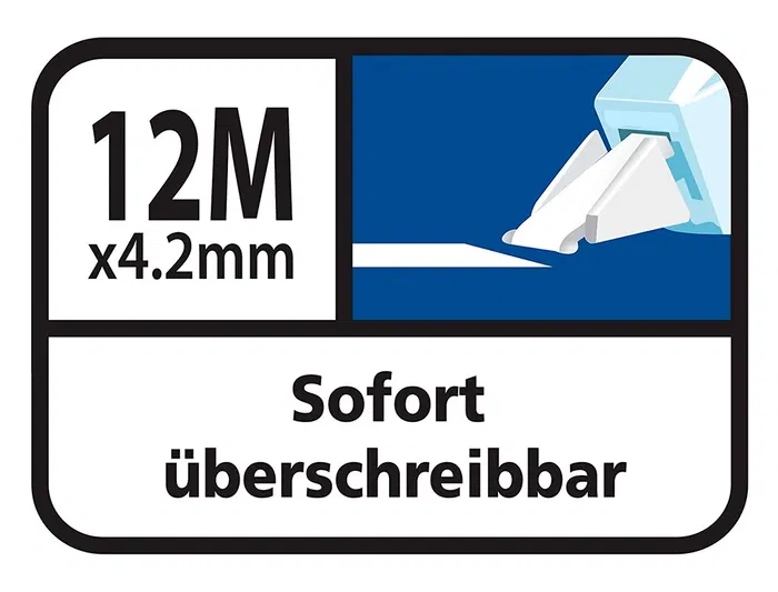 Tipp-ex Corrector de Cinta Easy Lateral, Cuerpo Translúcido Azul, Ancho 4.2 mm x 12 m, Para Papel, Invisible al Fotocopiar