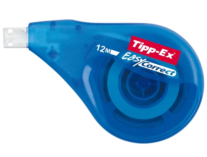 Tipp-ex Corrector de Cinta Easy Lateral, Cuerpo Translúcido Azul, Ancho 4.2 mm x 12 m, Para Papel, Invisible al Fotocopiar