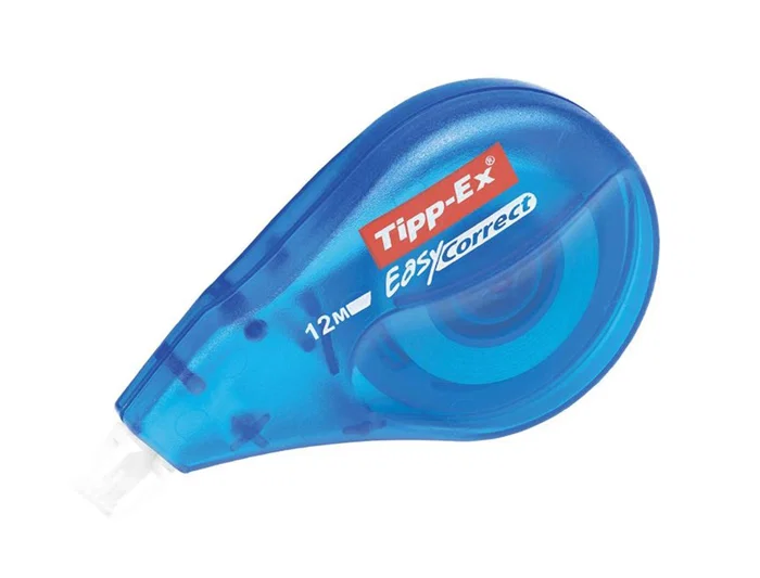 Tipp-ex Corrector de Cinta Easy Lateral, Cuerpo Translúcido Azul, Ancho 4.2 mm x 12 m, Para Papel, Invisible al Fotocopiar