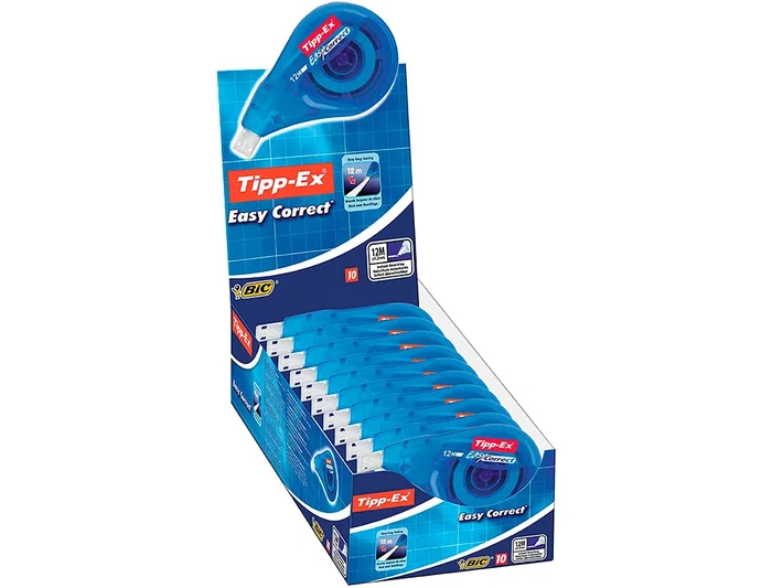 Tipp-ex Corrector de Cinta Easy Lateral, Cuerpo Translúcido Azul, Ancho 4.2 mm x 12 m, Para Papel, Invisible al Fotocopiar