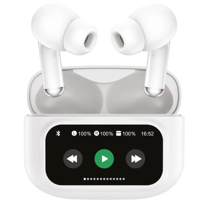 Muvit M2404 Auriculares True Wireless Estéreo con ANC y ENC, Blanco, 6h Autonomía, Estuche de Carga con Pantalla