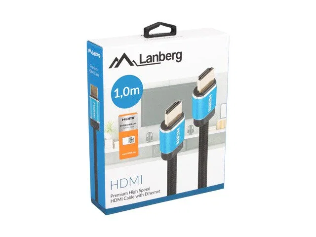 Lanberg CA-HDMI-P20CU-0010-BK Cable HDMI 2.0 4K/HDR Premium 1m 18 Gbit/s 3D ARC Ethernet Negro/Azul