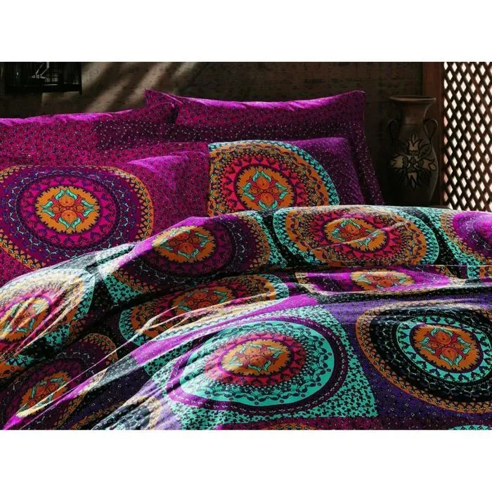 Juego de cama funda nórdica 220x240 cm y fundas de almohada 60x60 cm 100% algodón Fucsia ASI8681875345254