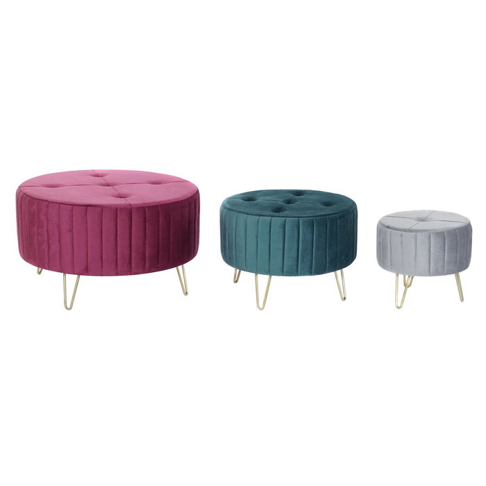 DKD Home Decor Set de 3 Reposapiés de Terciopelo Multicolor