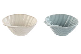 DKD Home Decor Bol Mediterraneo Blanco Azul Celeste Porcelana 12 x 5 x 12 cm (6 Unidades)