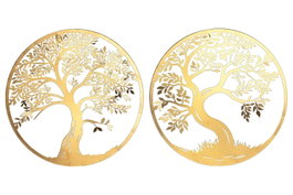 DKD Home Decor Decoración de Pared de Metal Árbol Dorado Envejecido (Pack de 4)