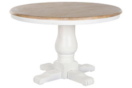 DKD Home Decor Mesa Redonda de Comedor Tradicional en Blanco y Natural, Desmontable, Dimensiones 120 x 120 x 76 cm