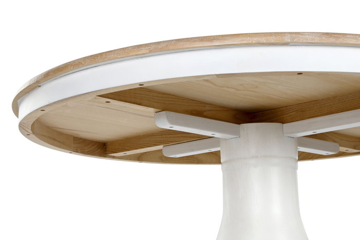 DKD Home Decor Mesa Redonda de Comedor Tradicional en Blanco y Natural, Desmontable, Dimensiones 120 x 120 x 76 cm