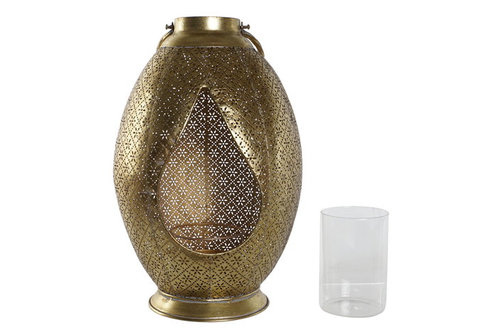 DKD Home Decor Portavelas Metal y Cristal Dorado