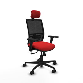 PIQUERAS Y CRESPO Silla de oficina Yunquera con mecanismo Sincro, Similpiel Rojo y Malla Negro