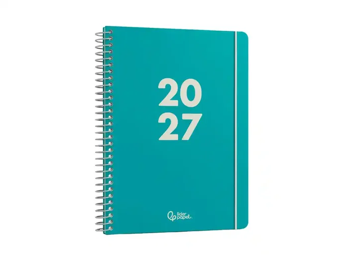 Liderpapel Agenda de Oficina 2027 Espiral Basic Día Página A5 Turquesa