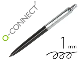 Q-connect Bolígrafo Premium Metálico Retráctil con Clip, Negro, Punta 1 mm, Trazo 0.7 mm, Recargable