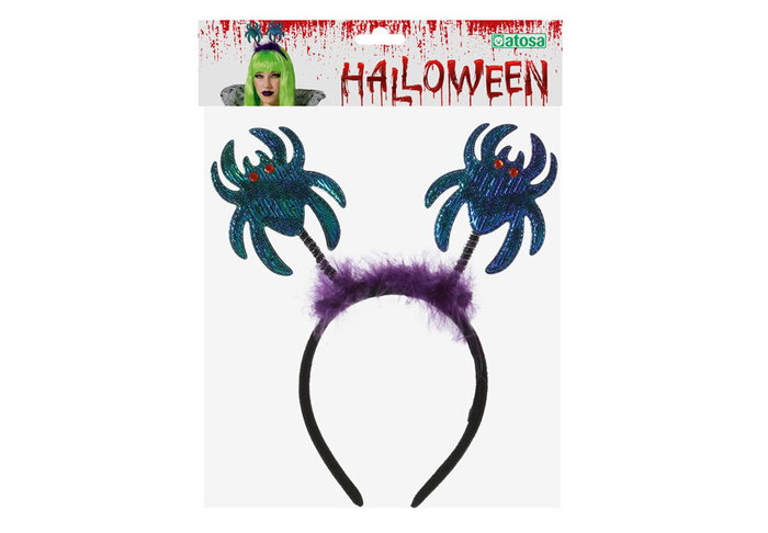Diadema Con Arañas Brillantes Y Peluca Verde Larga Para Halloween Y Fiestas Temáticas