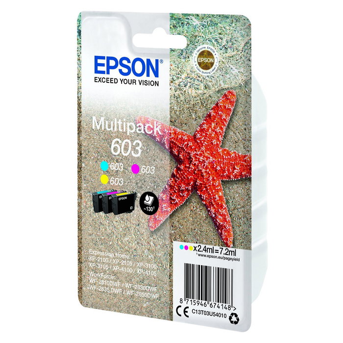 Epson Tinta C13T03U54020, Multipack 3 Colores Cian Magenta Amarillo 4.2ml, Compatible con Expression Home XP-2100/4105, WorkForce WF-2850DWF/2810DWF