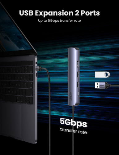 UGREEN 10919 Base para Portátil y Replicador de Puertos, USB 3.2 Gen 1 Type-C, Gris UGREEN 10919 Base para Portátil y Replicador de Puertos, USB 3.2 Gen 1 Type-C, Gris