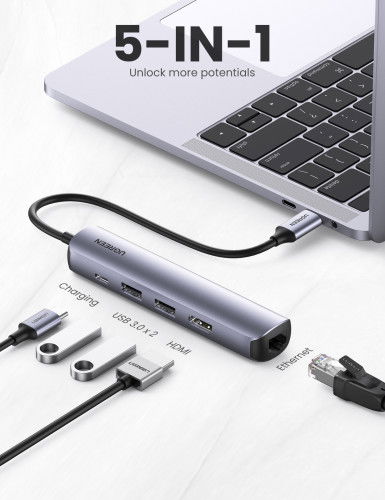 UGREEN 10919 Base para Portátil y Replicador de Puertos, USB 3.2 Gen 1 Type-C, Gris UGREEN 10919 Base para Portátil y Replicador de Puertos, USB 3.2 Gen 1 Type-C, Gris