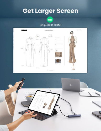 UGREEN 10919 Base para Portátil y Replicador de Puertos, USB 3.2 Gen 1 Type-C, Gris UGREEN 10919 Base para Portátil y Replicador de Puertos, USB 3.2 Gen 1 Type-C, Gris