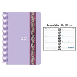 Agenda Anual (2026) Senfort Pastel Espiral Tapa Pp Con Goma Decorada 160X235 S/V Lila