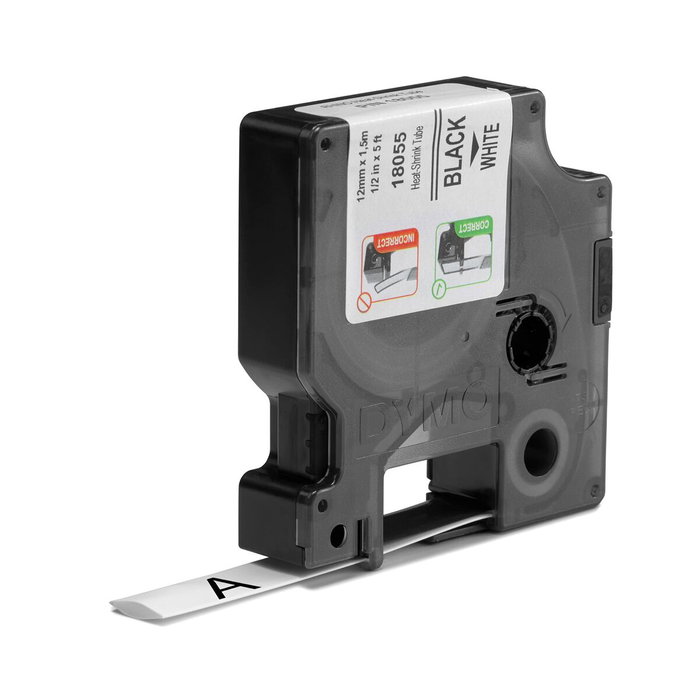 Dymo Rhino ID1-12 Tubo Termorretractil 12mm x 1,5m Negro sobre Blanco