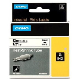 Dymo Rhino Tubo Termorretractil ID1-12 Cinta Etiquetas, Negro Sobre Blanco, 12 mm x 1.5 Metros