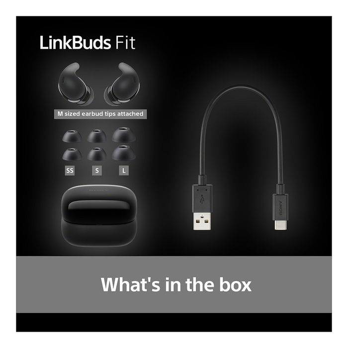 SONY LinkBuds Fit WFLS910NB - Auriculares True Wireless Intraaurales Negro con Cancelación de Ruido Híbrida, IPX4, Bluetooth 5.3, Google Assistant/Apple Siri y Carga Rápida