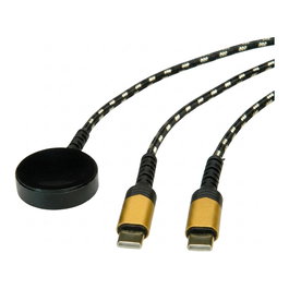 ROLINE Split-Ladekabel USB-C bis 60W mit Ladepad 15W für Samsung Geräte, Typ C-C, 1,2 m, schwarz/gold