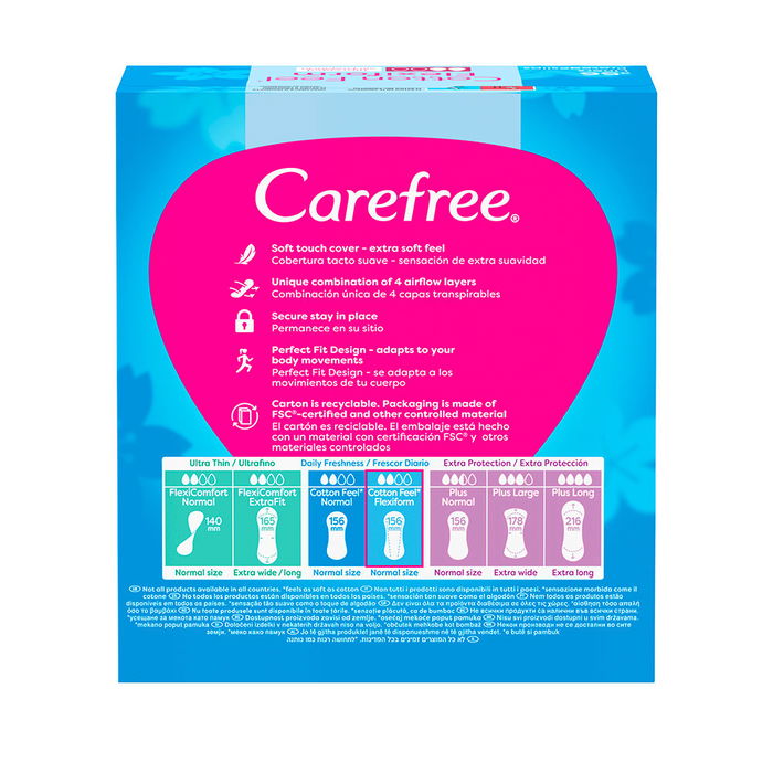 Carefree FLEXIFORM Protector Algodón sin Perfume 56 uds Compresas