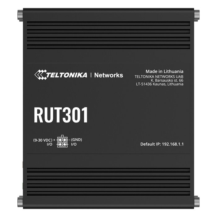 Teltonika Router Industrial RUT301 para Móvil y Ethernet LAN (EU) - Negro, Aluminio, 9-30V, RMS, -40 a 75°C