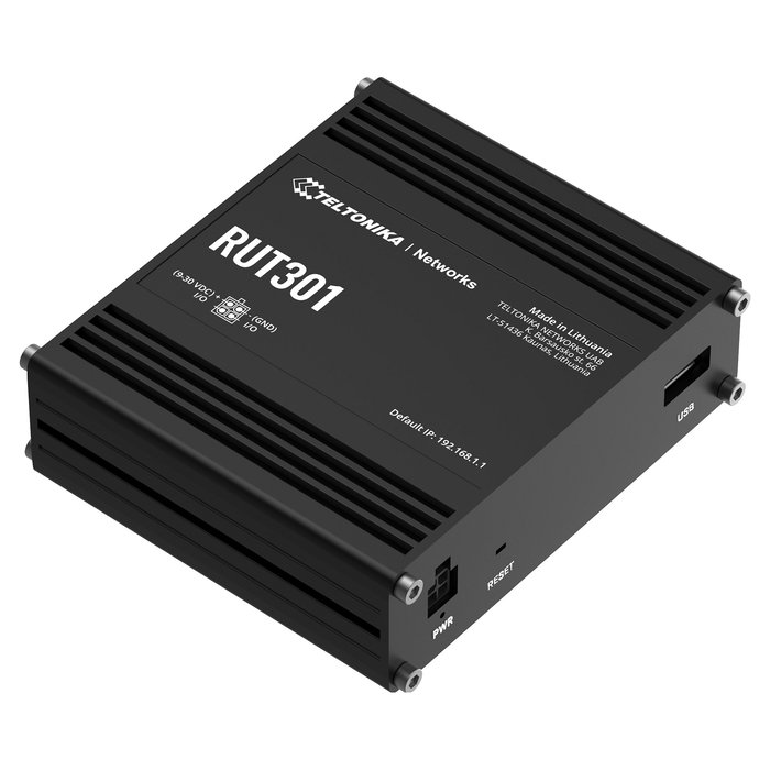 Teltonika Router Industrial RUT301 para Móvil y Ethernet LAN (EU) - Negro, Aluminio, 9-30V, RMS, -40 a 75°C