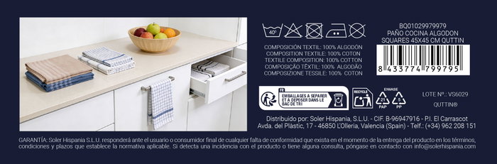 Quttin Set de Paños de Cocina Cuadrados de Algodón 45x45 cm Quttin Set de Paños de Cocina Cuadrados de Algodón 45x45 cm