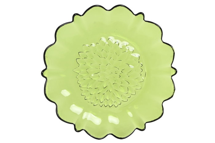 DKD Home Decor Plato de Cristal Dalia Verde Oscuro Irregular