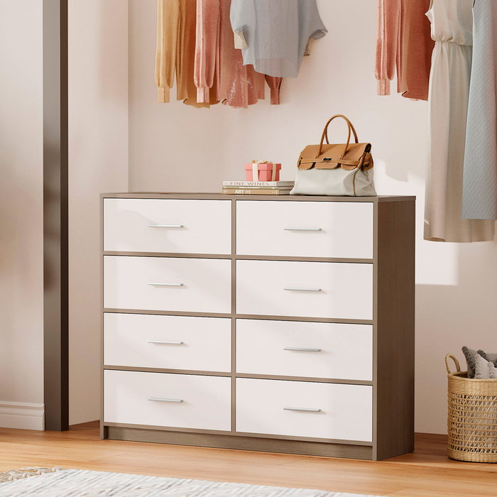 Max Home Cómoda de 8 cajones en blanco y madera