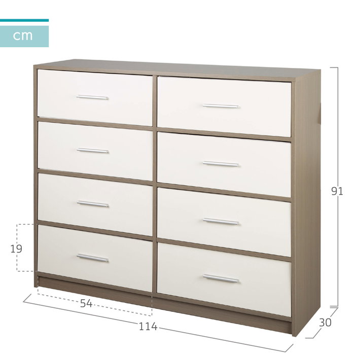 Max Home Cómoda de 8 cajones en blanco y madera