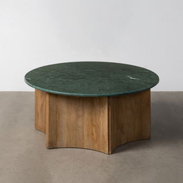 Mesa Centro Natural-Verde Madera-Mármol 97 X 97 X 41 cm