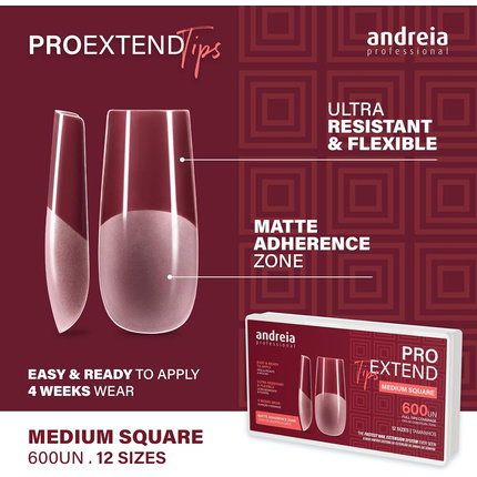 Andreia Pro Extend Tips Medium Square 600u Andreia Pro Extend Tips Medium Square 600u