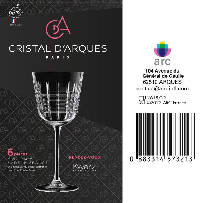 Caja 6 Copas Vino Cristalin Rendez-Vous Cristal d'Arques 35 cL