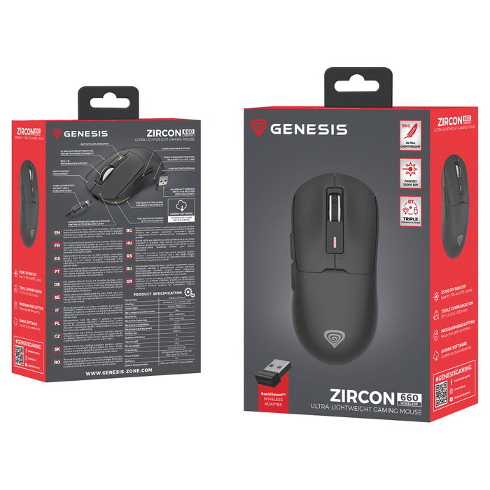 Genesis Zircon 660 Ratón Gaming Inalámbrico 12000 DPI Negro