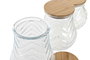DKD Home Decor Bote Cocina Cristal Bambú Transparente Natural Set 3 Piezas 13 x 19.5 x 13 cm