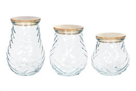 DKD Home Decor Set de 3 Botes Herméticos de Cristal y Bambú (1,5L/1,2L/1L)