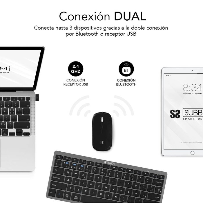 Subblim Combo Multidispositivo Compacto Gris/Negro SUBKBC-OCO020
